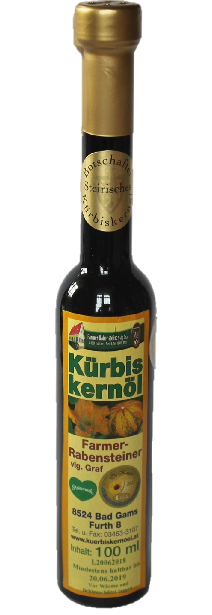 Bild von 0,100 lt - Steirisches Kürbiskernöl in Geschenksflasche " Platin "