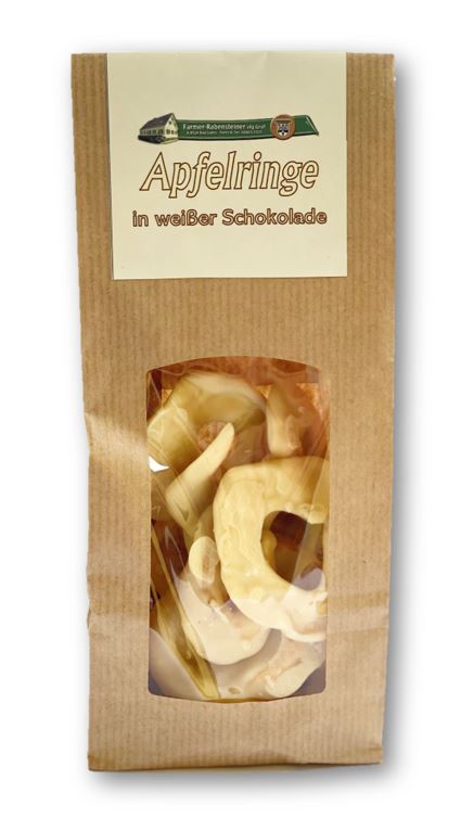 Apfelringe in weißer Schokolade